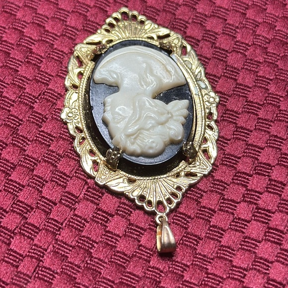 Vintage Very Old Black & White Cameo Gold Details Pendant Gold??? - Picture 5 of 11